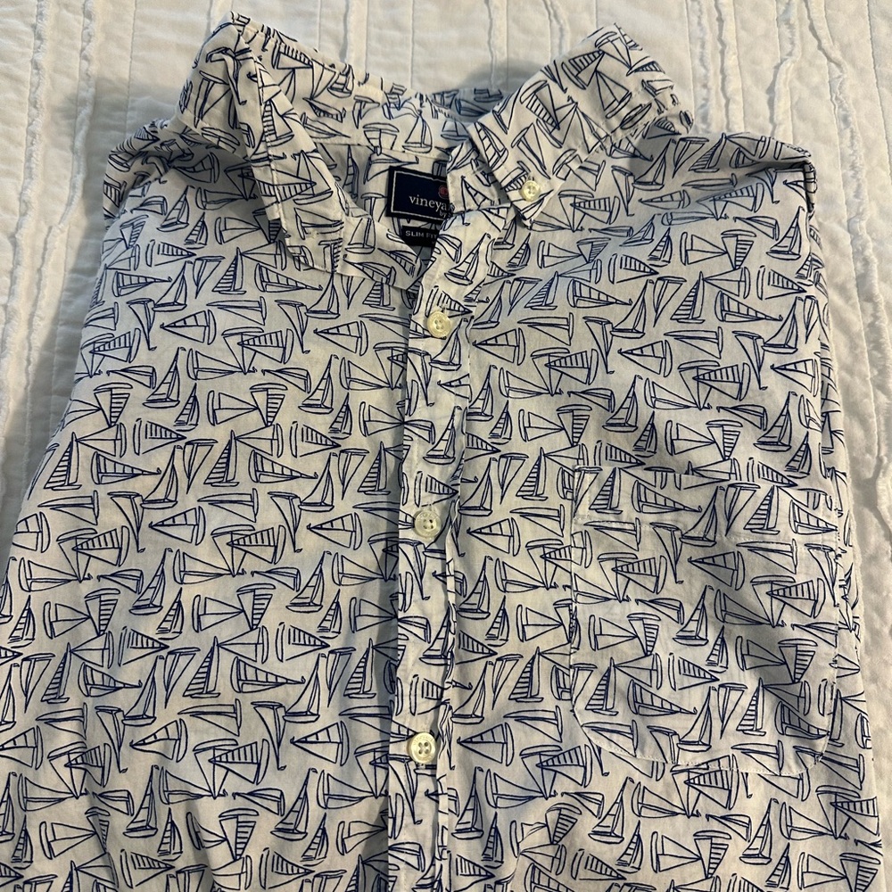 Vineyard Vines White and Blue Sailboat Shirt